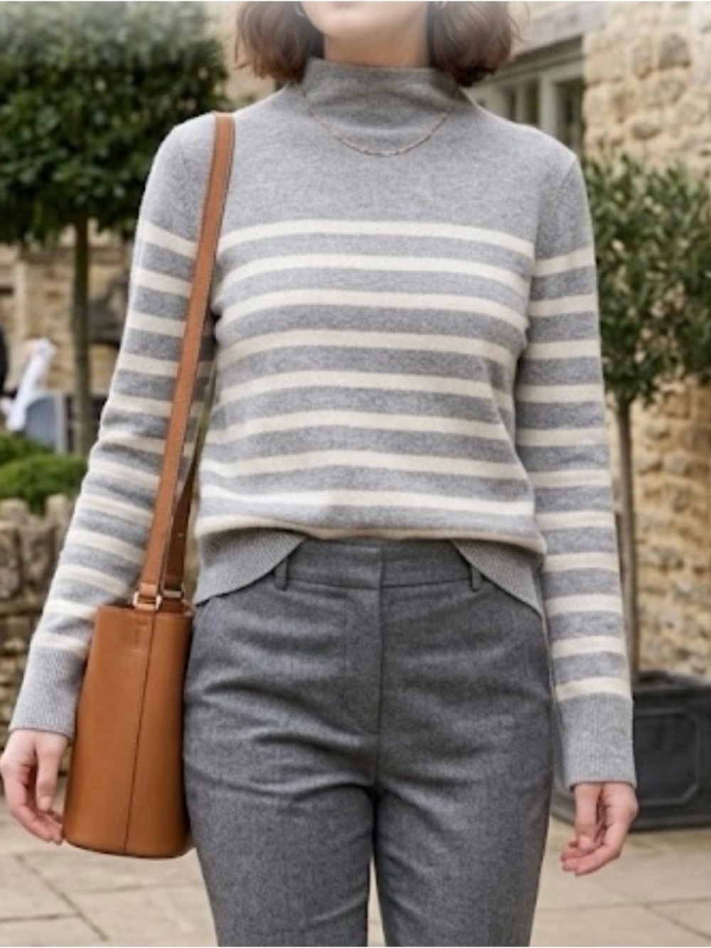 Vince Cashmere wool blend Breton Stripe Funnel Neck Sweater mock neck medium